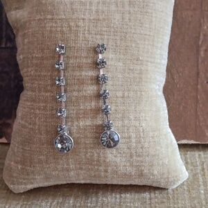 Monet Smokey Gray Rhinestone Faceted Silver Toned Dangle Earrings